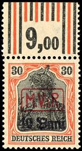 Romania 40 B on 30 Pf upper margin cylinder ... 