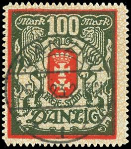 Danzig 100 Mk. Gr. Coat of arms, watermark ... 