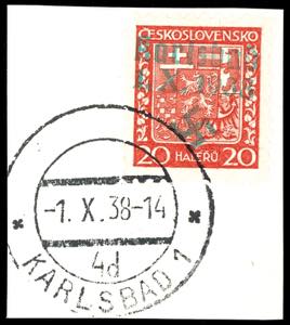 Karlsbad 20 Heller postal stamp with bright ... 