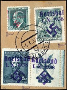 Karlsbad 50 Heller postal stamp with hand ... 