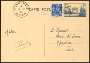 Dunkirk Postal stationery postcard 70 C. ... 