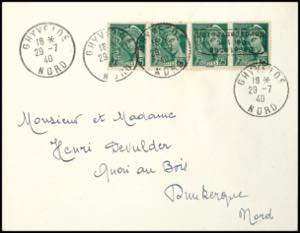 Dunkirk 25 C. Postal stamp \Merkur head\ ... 