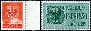 Ljubljana 5 C. To 1, 25 liras postal stamps, ... 