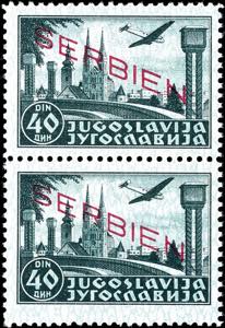 Serbia Vertical pair the airmail stamp over ... 