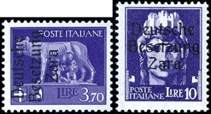 Zara 5 C. - 10 L. Postal stamps, complete ... 