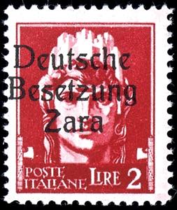 Zara 2 liras postal stamp with overprint in ... 