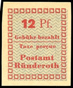 Ründeroth 3 Pfg -12 Pfg fee slip with ... 