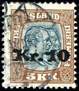 Iceland 1930, 10 Kr. On 5 Kr. Pale brown / ... 