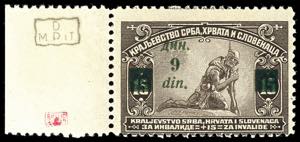 Jugoslavia 1922, 9 Din on 15 Pa. With faked ... 