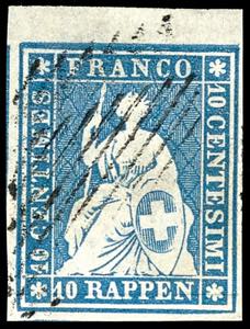 Switzerland 1854, 10 Rp Strubel blue, Munich ... 