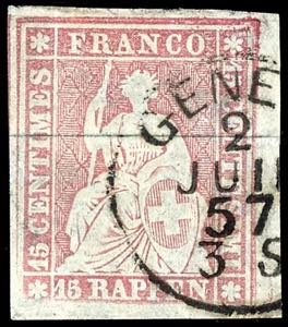 Schweiz 1857, 15 Rp. Sitzende Helvetia, ... 