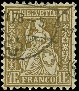 Switzerland 1864, 1 Fr. Gold, satin paper, ... 