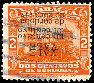 Nicaragua Un centavo on 2 C. Orange red, ... 