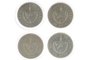 Overseas Cuba, lot of 4 x 1 peso, 1915, ... 