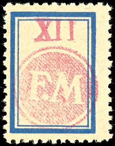 Fredersdorf 5 - XII Pfg., labels with blue ... 