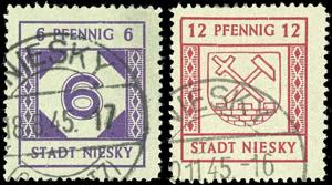Niesky 6 Pfg and 12 Pfg postal stamps on ... 