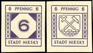 Niesky 6 Pfg Ziffern bzw. Wappen, Abart ... 