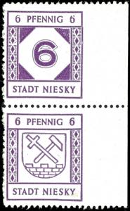 Niesky 6 Pfg numeral+6 Pfg coat of arms, ... 