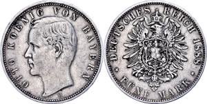 Bavaria 5 Mark, 1888, Otto, small edge nick, ... 