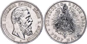 Preußen 5 Mark, 1888, Friedrich III., kl. ... 