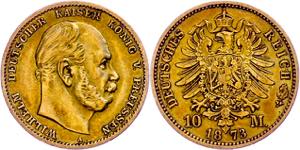 Prussia 10 Mark, 1873 A, Wilhelm I., ss, J. ... 