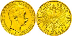 Prussia 20 Mark, 1896, A, Wilhelm II., f. ... 