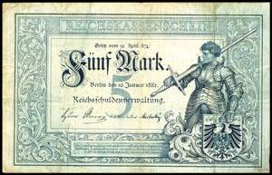 Deutsche Reichsbanknoten 1874-1945 5 Mark ... 