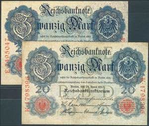 Deutsche Reichsbanknoten 1874-1945 2x 20 ... 