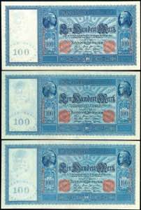 Deutsche Reichsbanknoten 1874-1945 3x 100 ... 