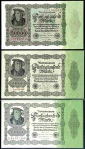 Deutsche Reichsbanknoten 1874-1945 3x 50.000 ... 
