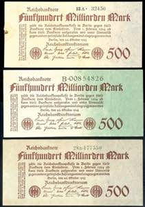 Deutsche Reichsbanknoten 1874-1945 3x 500 ... 