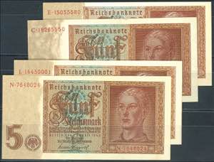 Deutsche Reichsbanknoten 1874-1945 4x 5 ... 