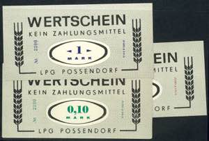 Banknoten DDR LPG  Possendorf (Erf),  3 ... 