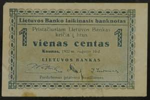 Banknoten Europa Litauen, 1 Centas ... 