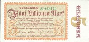 Notgeld Scheine Stollberg (Sachsen), 5 Bill. ... 