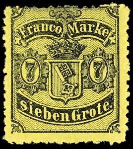 Bremen 7 Gr. auf gelb, postfrisch, geprüft ... 