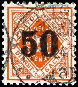 Württemberg 50 auf 25 Pf orange, tadellos ... 