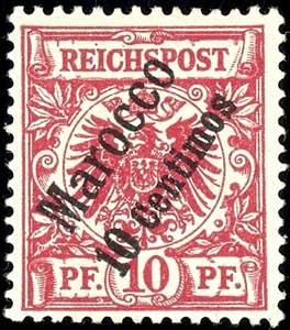 Deutsche Post in Marokko 10 C auf 10 Pf ... 