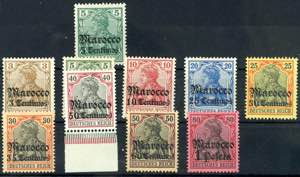 Deutsche Post in Marokko 5 C auf 5 Pf und 3 ... 