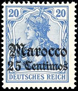 Deutsche Post in Marokko 25 C. auf 20 Pfg ... 