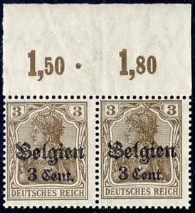 Belgien 3 C. auf 3 Pfg., Aufdruck Type II, ... 