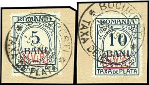 Rumänien Portomarken 5 und 10 Bani mit Wz., ... 