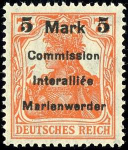 Marienwerder 5 Mk. auf 7Ẅ Pfg. Germania,  ... 