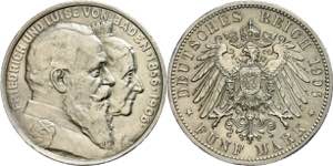 Baden 5 Mark, 1906, Friedrich I. zur ... 