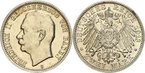 Baden 2 Mark, 1913, Friedrich II., poliert, ... 