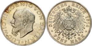 Bayern 5 Mark, 1914, Ludwig III., kl. ... 