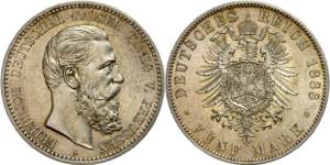 Preußen 5 Mark, 1888, Friedrich III., vz. ... 