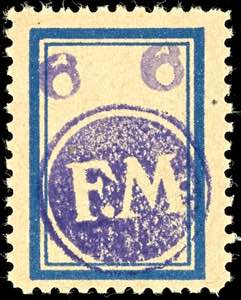 Fredersdorf 6 Pfg Etikett mit blauem ... 