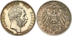 Sachsen 5 Mark, 1902, Albert, auf seinen ... 