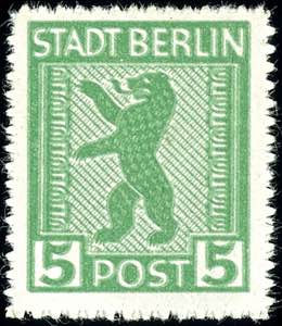SBZ 5 Pf. Berliner Bär, durchstochen, ... 